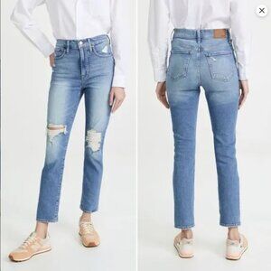 Madewell Faded Blue Distressed Ankle Crop Jeans